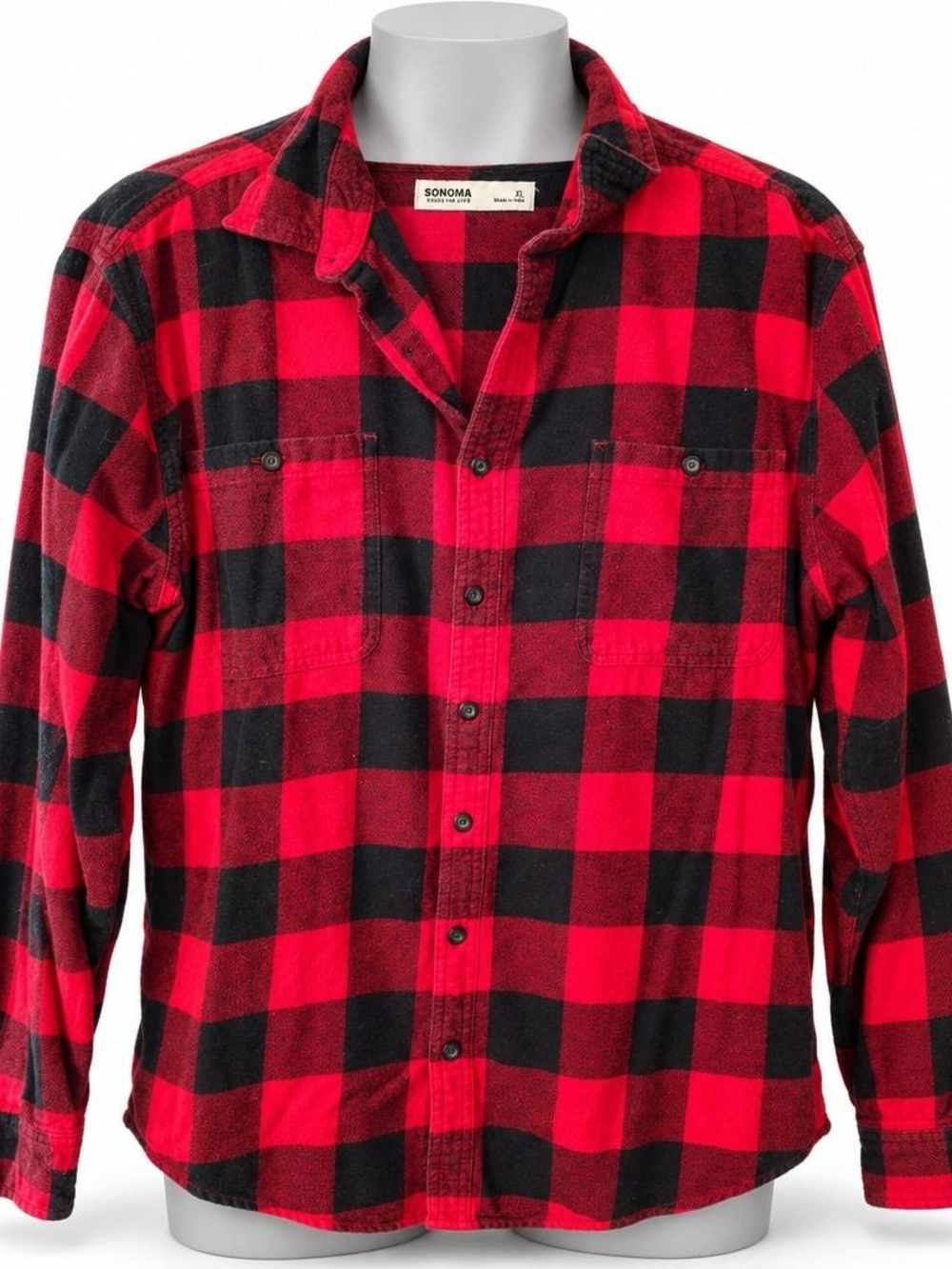 Sonoma Red & Black Plaid Flannel Shirt - Men's Long Sleeve